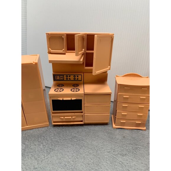 Vintage Mini Dollhouse Furniture Set Bedroom & Kitchen Brown - Picture 8 of 14